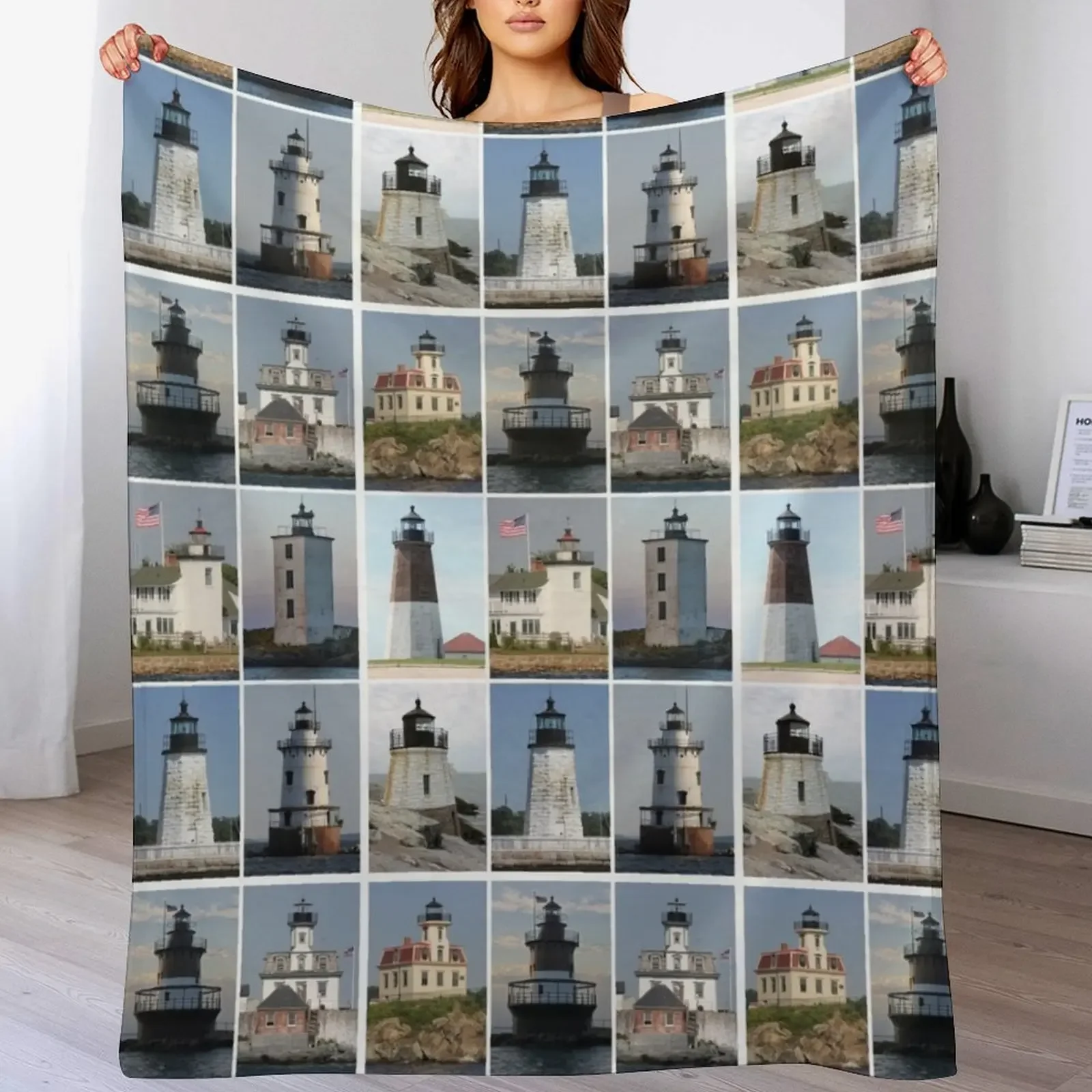 

Lighthouses of Rhode Island Throw Blanket Comforter Furry warm for winter Luxury Blankets