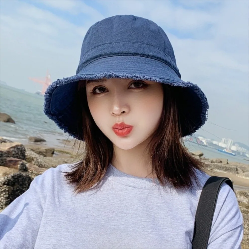 

Casual Adjustable Denim Bucket Hat Sunscreen UV Protection Jeans Fisherman Hat Visor Korean Style Sunscreen Hat Climbing