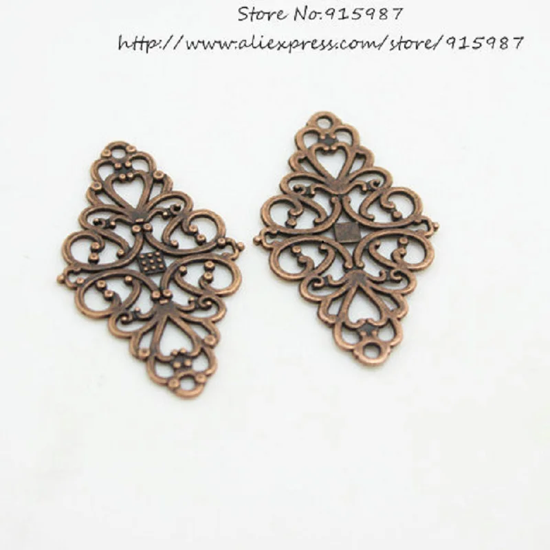 Sweet Bell 30pcs/Lot Alloy Metal Hollow Filigree Flower Charm Jewelry Connectors 24*41mm Vintage Filigree Jewelry Findings