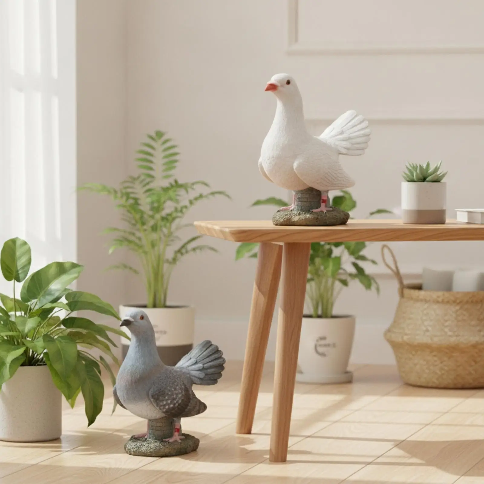 Resin Pigeon Figurine Realistic Pigeon Statue with Base Detailed Bird Statue