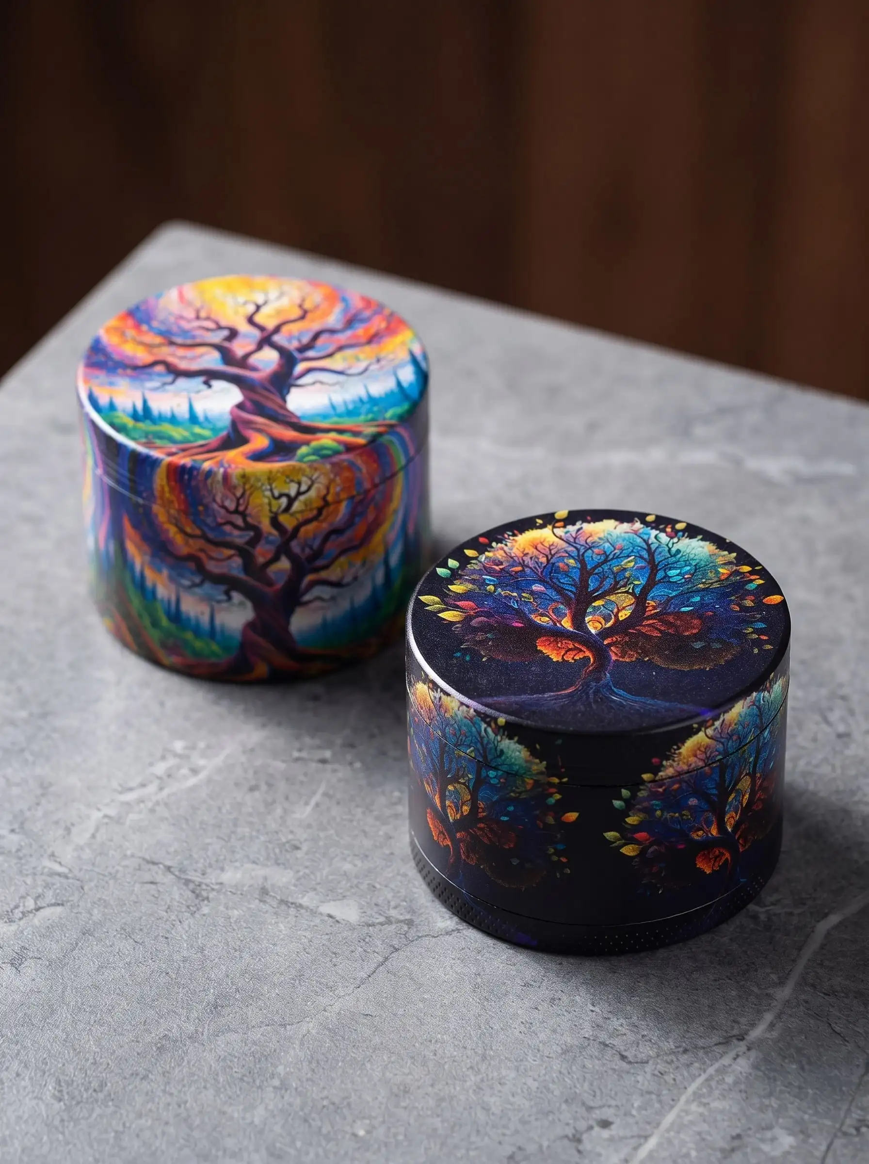 50mm Tree of Life Grinder Metal 4-Layer Spice Grinder with Mesh Screen Portable Manual Mill for Kitchen Home Travel Tabletop Use