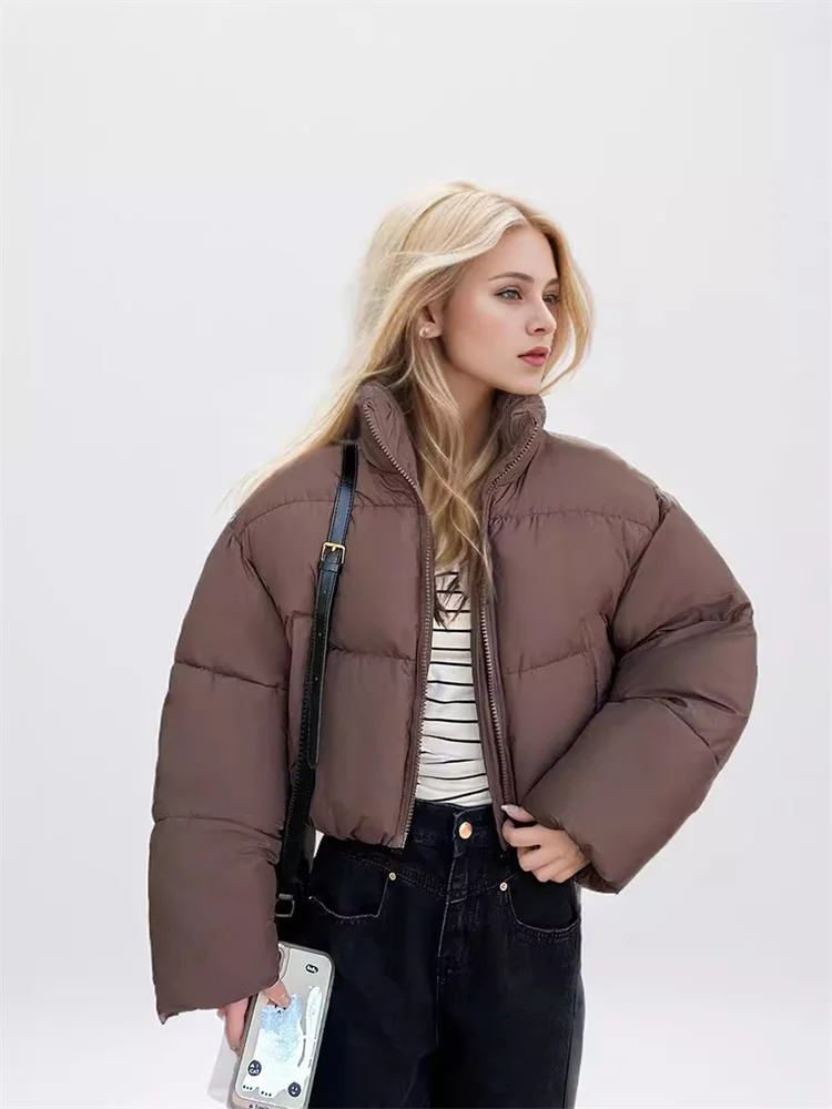 

Women's Jacket With Puffer Padded Jacket Winter 2024 Short And Stylish Solid Color Stand Collar Thicken For Warmth Winter Coat