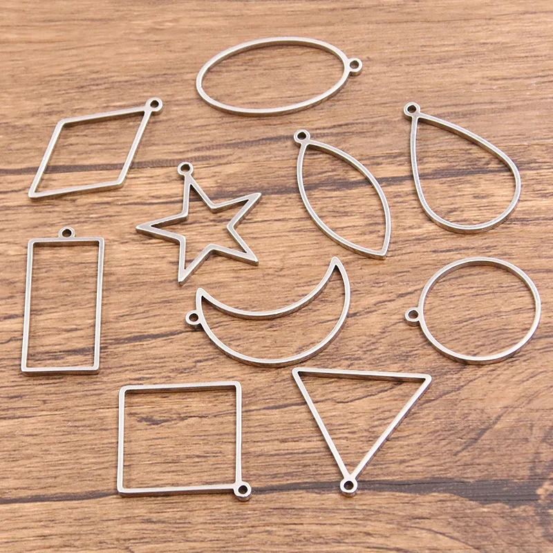 10 Stücke 2 Farbe Edelstahl Rahmen Form Anhänger Geometrische Hohl Rund Quadratischen Rahmen Charme DIY Für Halskette Schmuck Machen – Detail 13