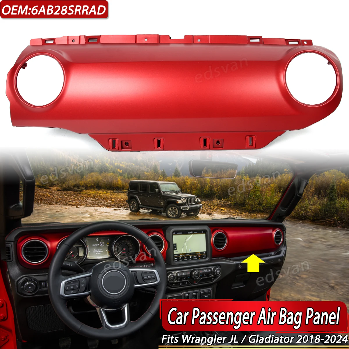 

Для Jeep Wrangler Jl 2018-2024 Gladiator Driver Rubicon Dash Trim Strip 6AB21SRRAA, 6AB28SRRAD Аксессуары для рулевого колеса