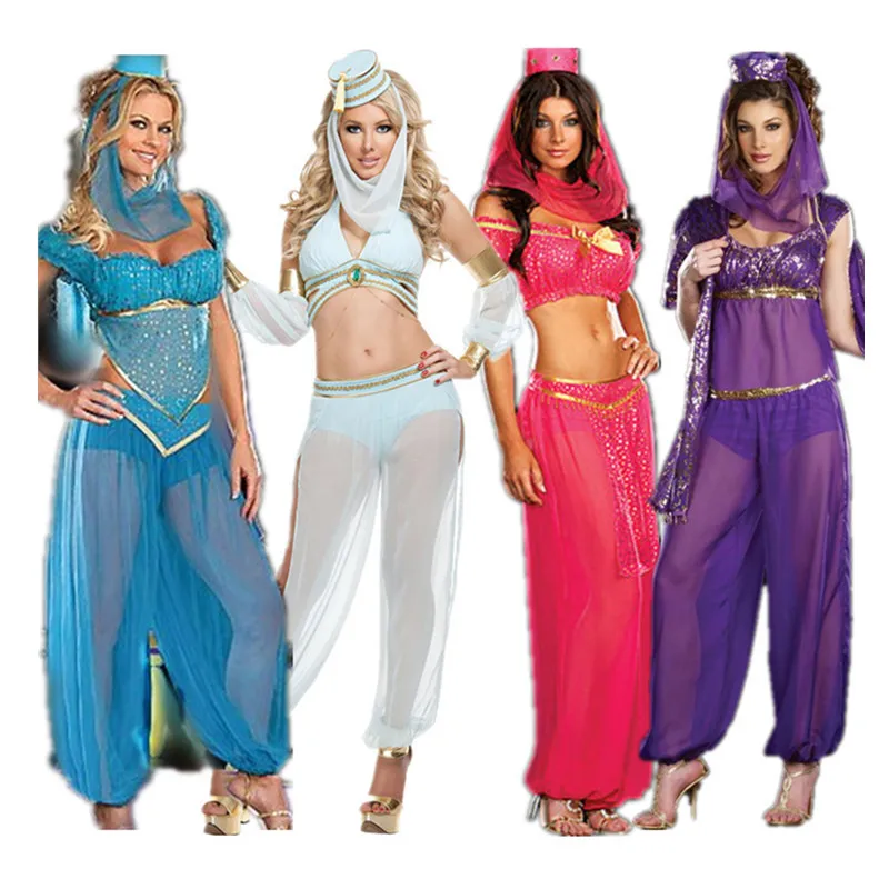 Sexy Goddess Princess Jasmine Costume Adults Women Carnival Halloween Costumes Belly Dance Performance Arab Costume Size S-XXL