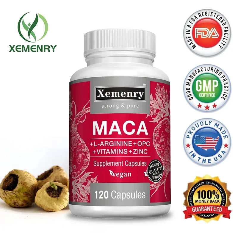 

Maca Root Capsules + L-Arginine, Vitamins B6 + B12, OPC & Zinc, for Men & Women, 120 Veggie Caps