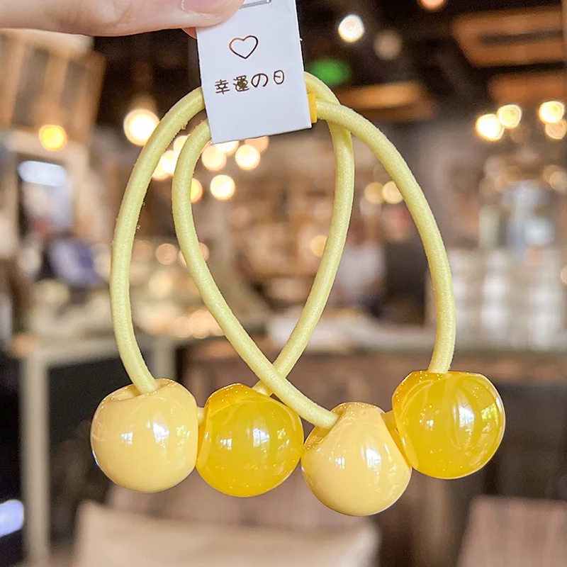 Hair Ties Candy Color Round Bead Elastic Ponytail Bands Durable Comfortable Cute Girls Kids School Daily Headwear Accessories