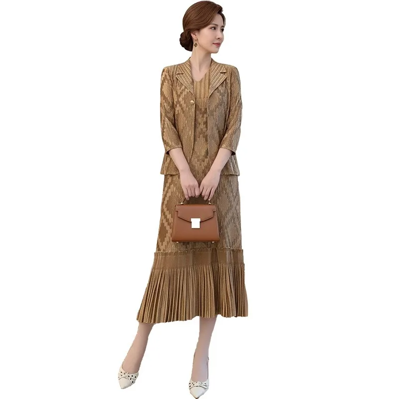 Miyake Pleated Skirt Set Plisse Women 2026 Autumn Fold New Casual Suit + Vest Skirt Personality Versatile Pleats 2-Piece Set