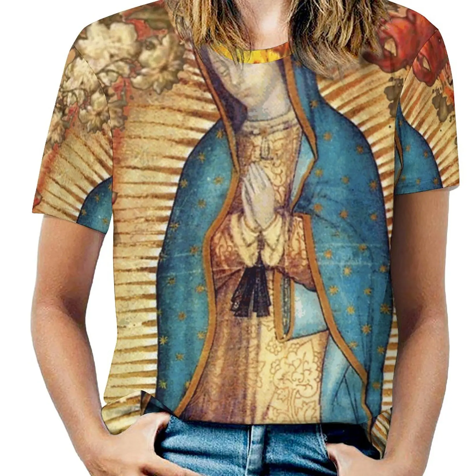 Our Lady Of Guadalupe Virgin Mary Catholic Mexico Poster Fashion Print Women Ladies Girls T-Shirt Harajuku Round Neck Short