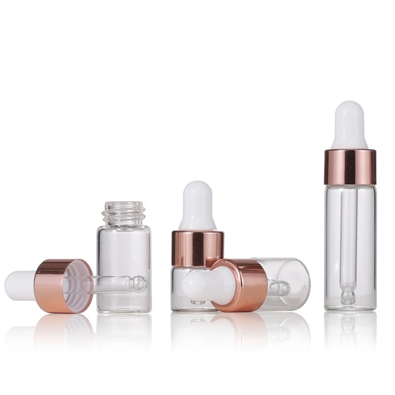 10 Stück Mini-Tropfflaschen aus Glas, leer, ätherisches Öl, Aromatherapie-Flaschen, 1 ml, 2 ml, 3 ml, 5 ml, Roségold-Kappe, Pipettenflaschen – Detail 3
