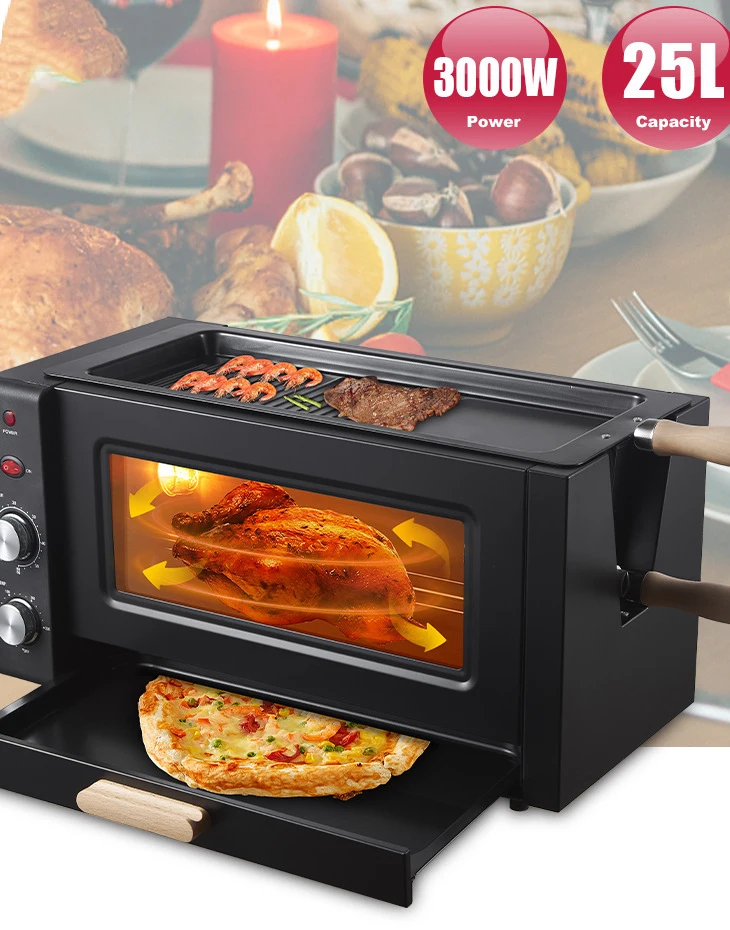 3 in1 Microwave Oven Multi-functional Home High Power 25L Large Capacity Multi-layer Parts Digital Timer Control Toaster Oven