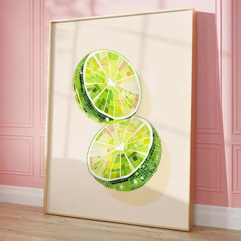 Fashion Pink Disco Lemon Grape Apple Cherry Strawberry Poster Print Fashion Wall Art Picture Decor Frameless Canvas Painting - view 3