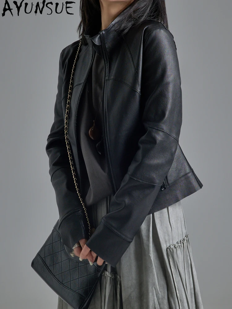 AYUNSUE Genuine Leather Jacket for Women 2025 Real Sheepskin Womens Coat Stand Collar Autumn Clothes Slim Fit Jaqueta Feminina