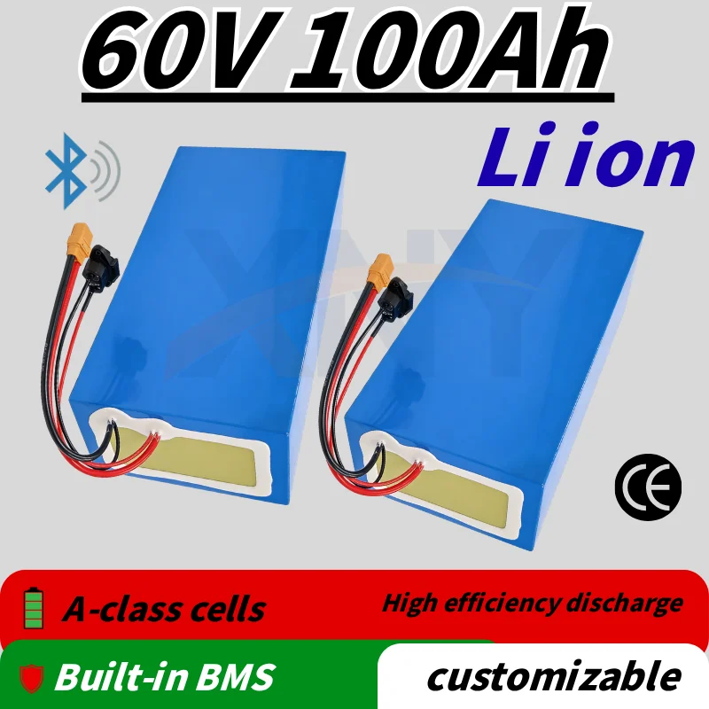XNY-Lithium 60V 100AH Li-ion Battery for Electric Scooter with Bluetooth BMS 3500W-6000W AGV Demo Go-Kart Skateboard Bike Fast C