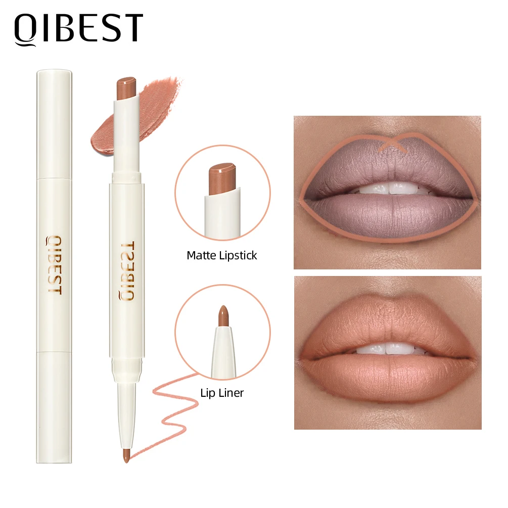 QIBEST 2 In 1 Matte Lipstick Pencil Waterproof Lip Liner Makeup Contour Tint Sexy Red Long Lasting Lipliner Lips Pencil Cosmetic