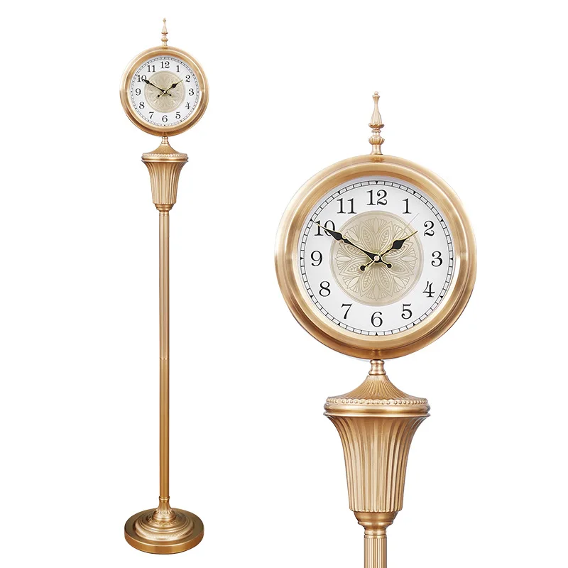 European style personality living room silent floor clock retro American atmospheric metal copper plated upright clock villa lar