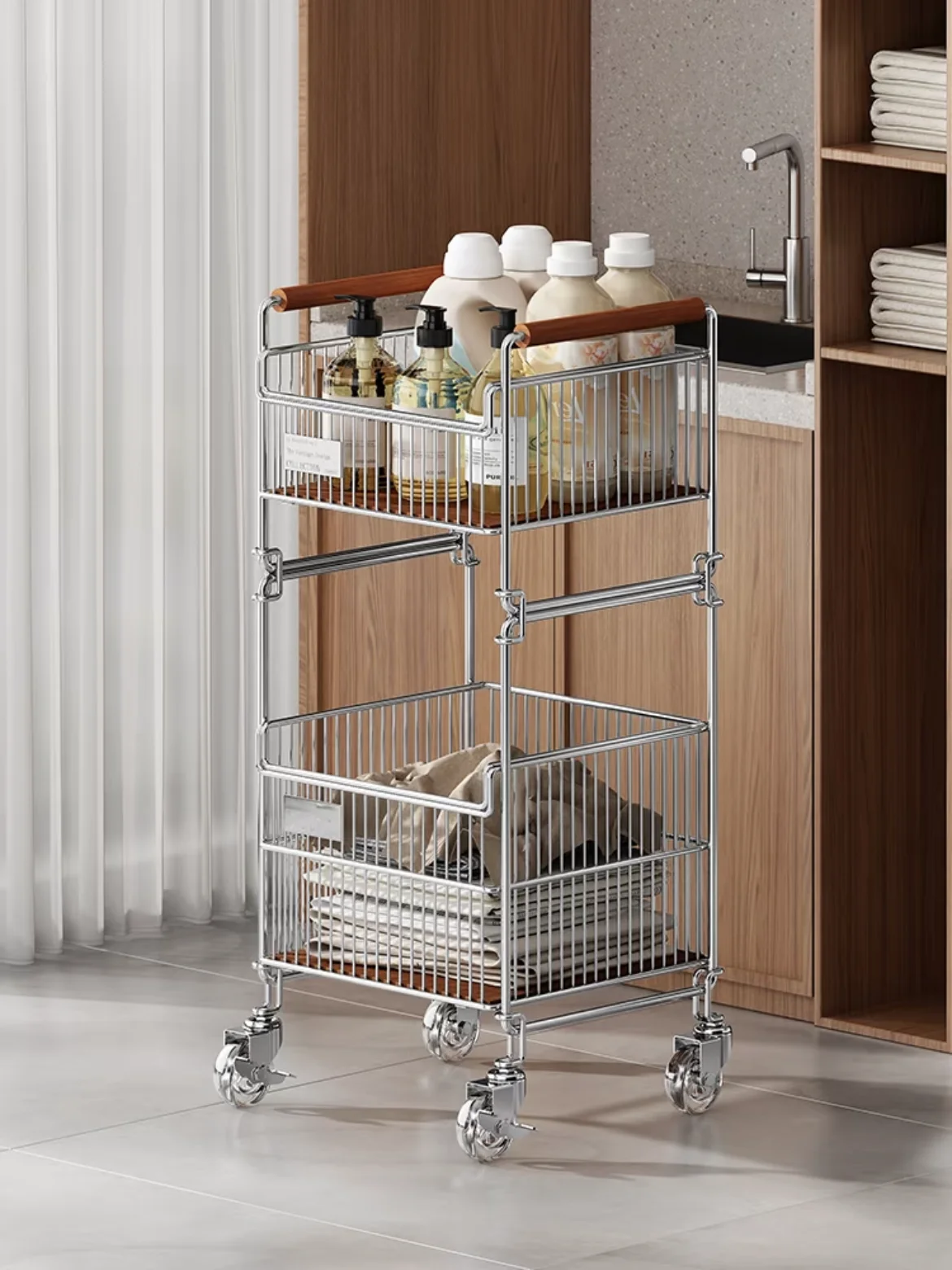 

Корзина для белья Batoom Wier Dir: Винтажный органайзер для хранения одежды, маленькая тележка, новинка 2026 года, премиум-класс