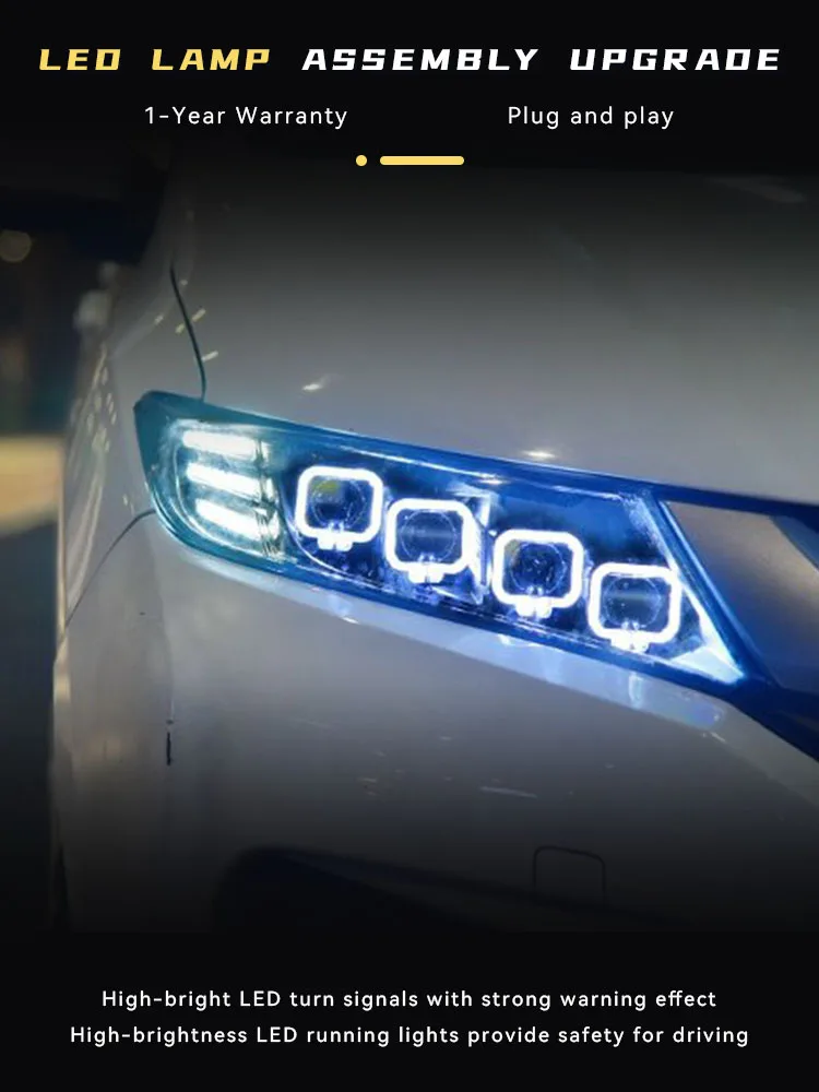 Car Lights For Honda City 2015-2019 LED DRL Headlight Assembly Modified Bifocal 4 Lens DRL Dynamic Signal Lamp Tool Accessories