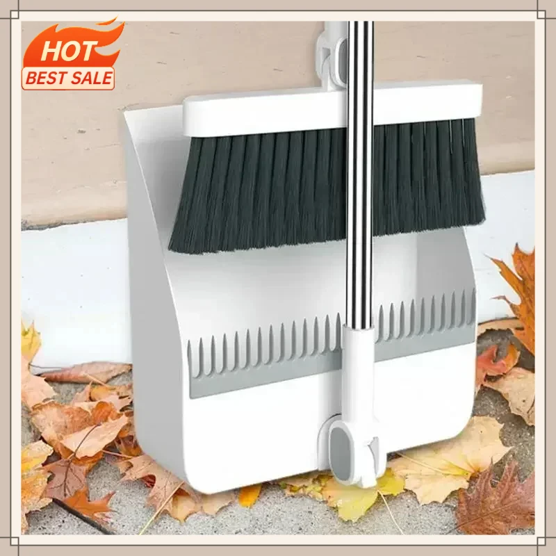2PCS/Set Foldable Broom And Scoop Set Upright Dust Pan And Brush Set 180 Degree Rotation Dustless Floor Soft Brush Home