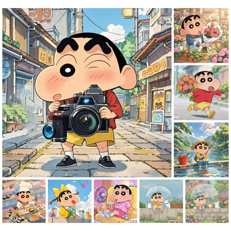 Fun DIY Art Crayon Shin-chan Full Drill Diamond Painting Daily Cartoon Diamond Art For Beginners Home Wall Decor Gif