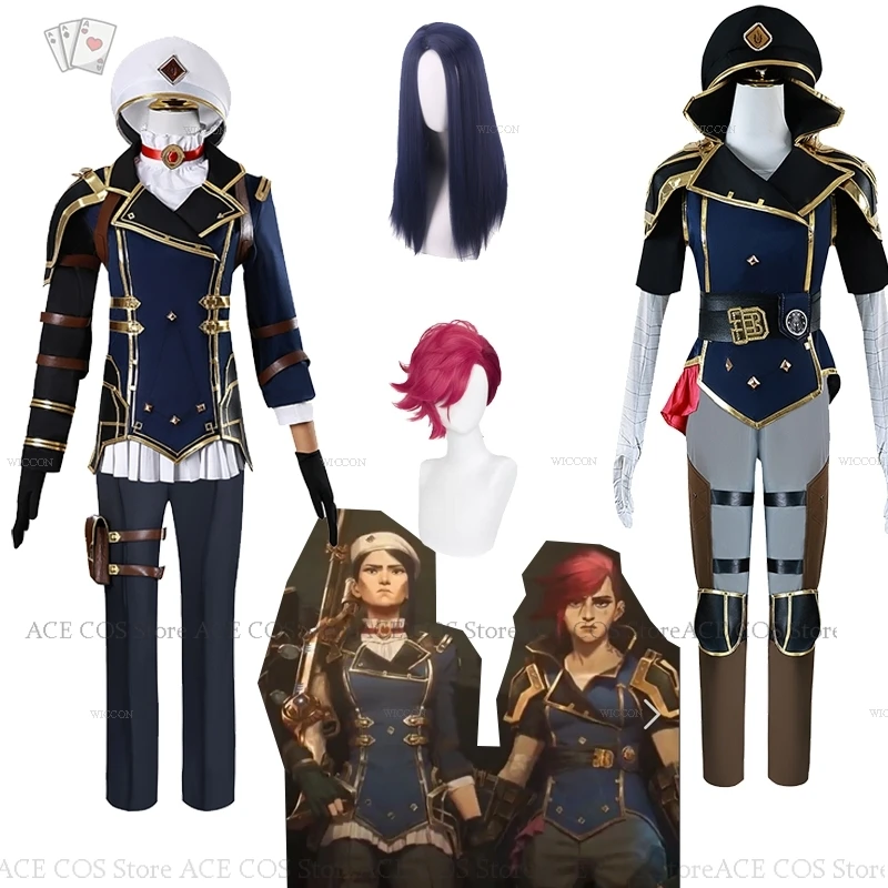 

Arcane S2 Vi Violet Caitlyn Cosplay Costume Wig Anime Tv Lol Cosplay Game RolePlay Outfit Halloween Party Policewoman Suit