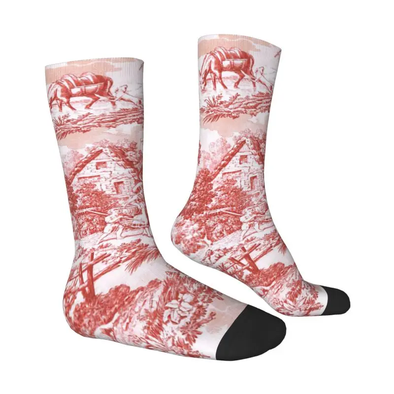 Funny Men's Motif Toile De Jouy Pattern Dress Socks Unisex Breathbale Warm 3D Printing French Traditional Art Crew Socks