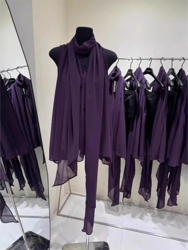 

New Chiffon Vest Tops Elegant Fashion Purple Sleeveless Shirts Women Loose All-match Blusas Mujer 2025 Shirts & Blouses Tanks