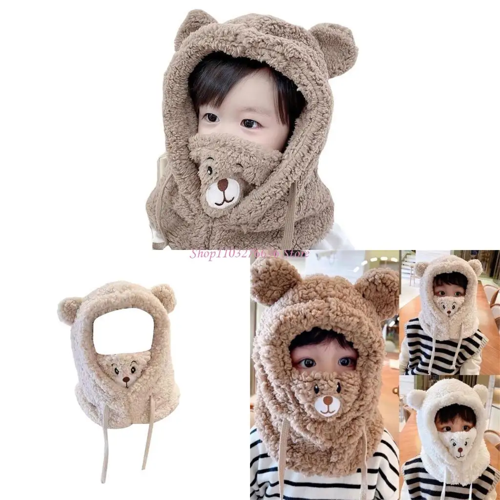 

R6FD Winter Plush Scarf Hat with Face Cover Outdoor Thick Warm Masked Caps