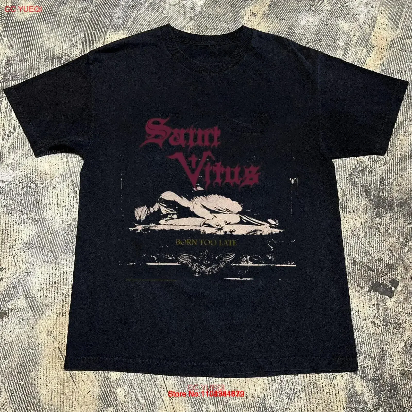 Черная футболка Born Too Late Saint Vitus Band, полный размер S-5XL Черная футболка Born Too Late Saint Vitus Band, полный размер S-5XL