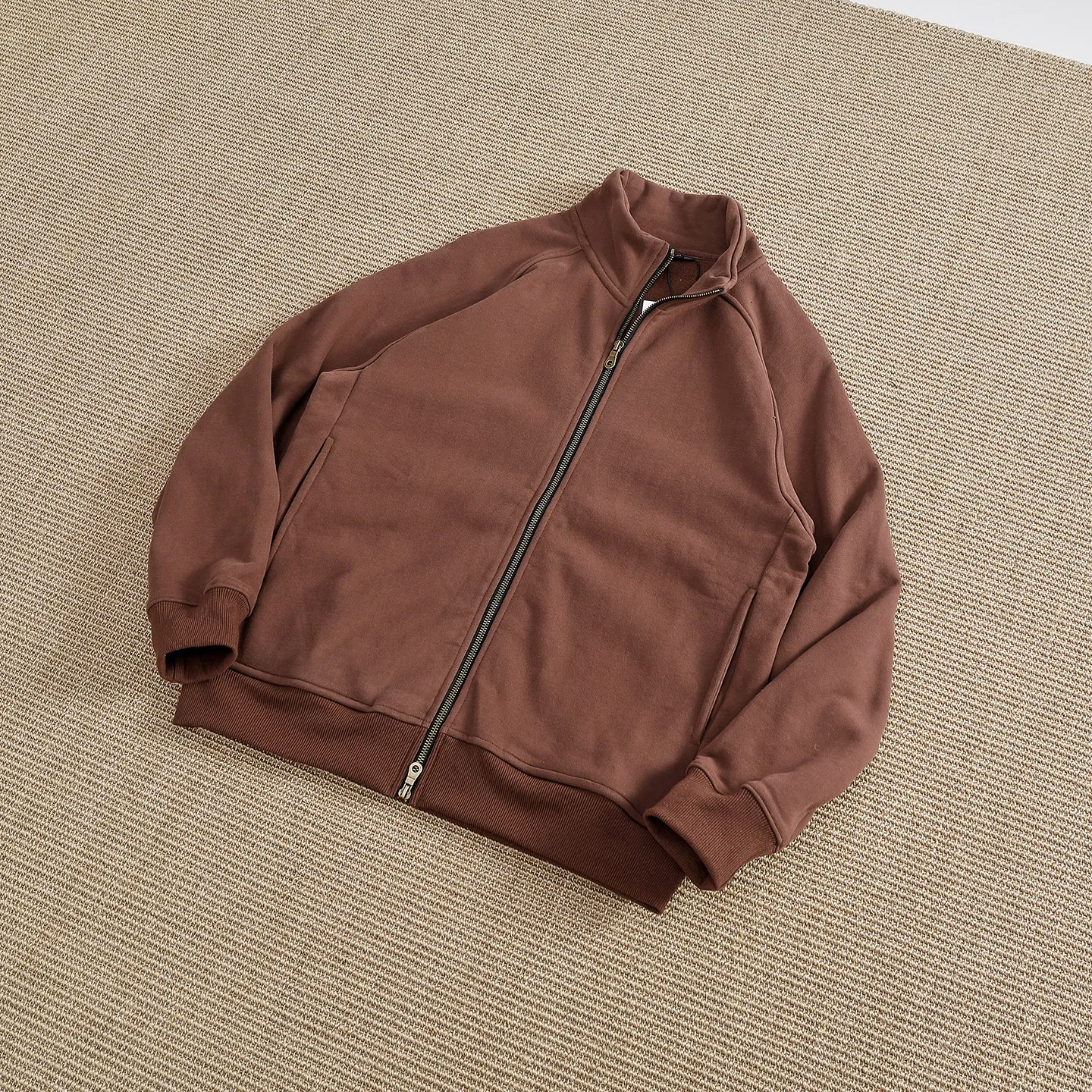 Men's High-GSM Heavyweight French Terry Cotton Stand Collar Zip Jacket Vintage Casual Versatile Thickened Zip-Up Sweatshirt