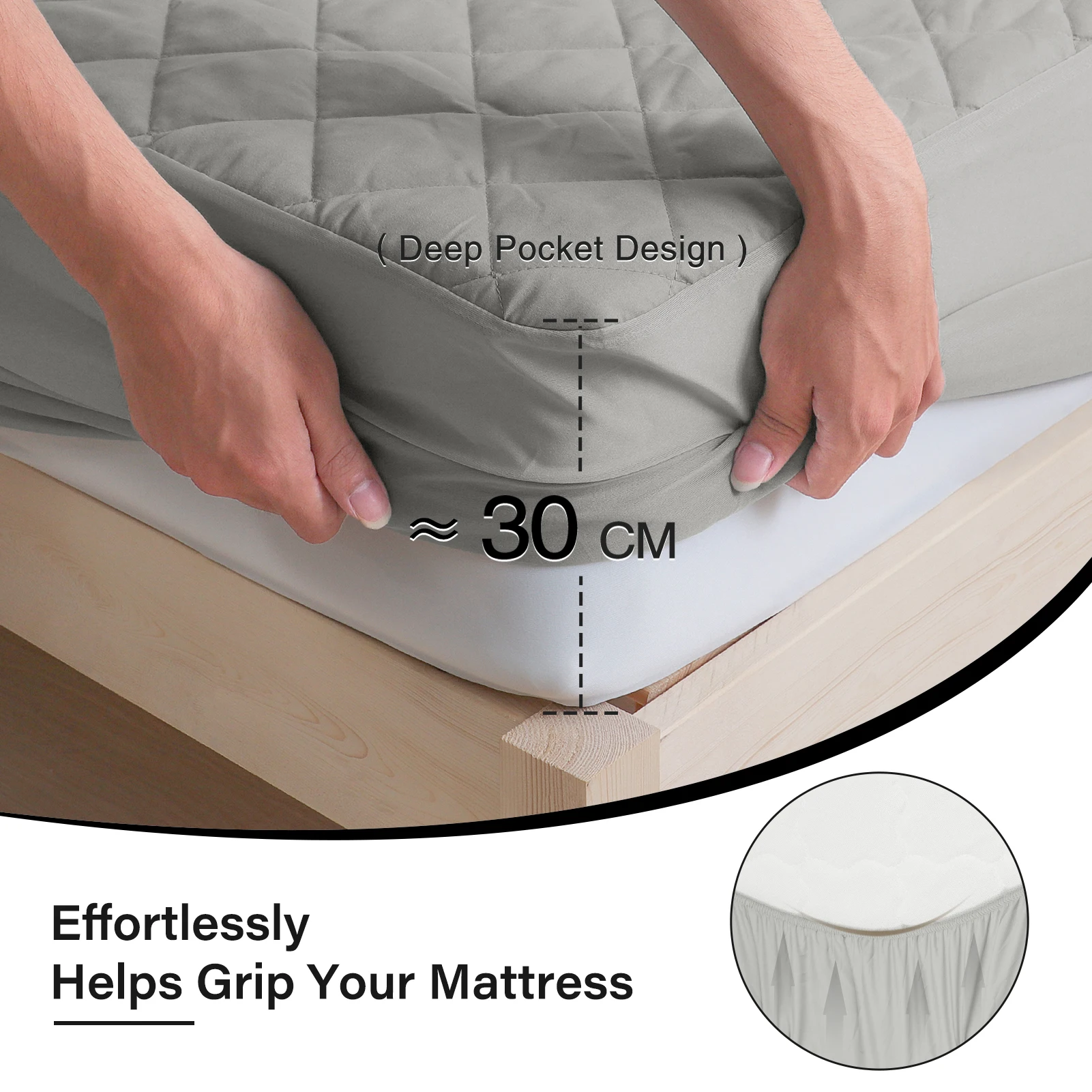 Protector de colchón impermeable Permeable al aire, Topper de colchón acolchado de tela cepillada para cama, funda de cama antiácaros