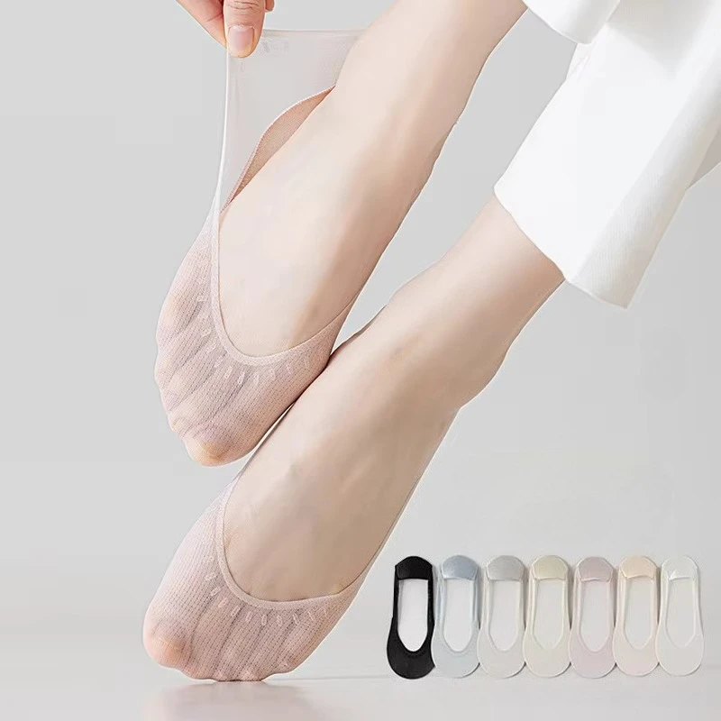 

Solid Color Low Cut Socks Women Summer Hollow Out Thin Breathable Sock Slippers Women Silicone Non-slip Invisible No Show Socks