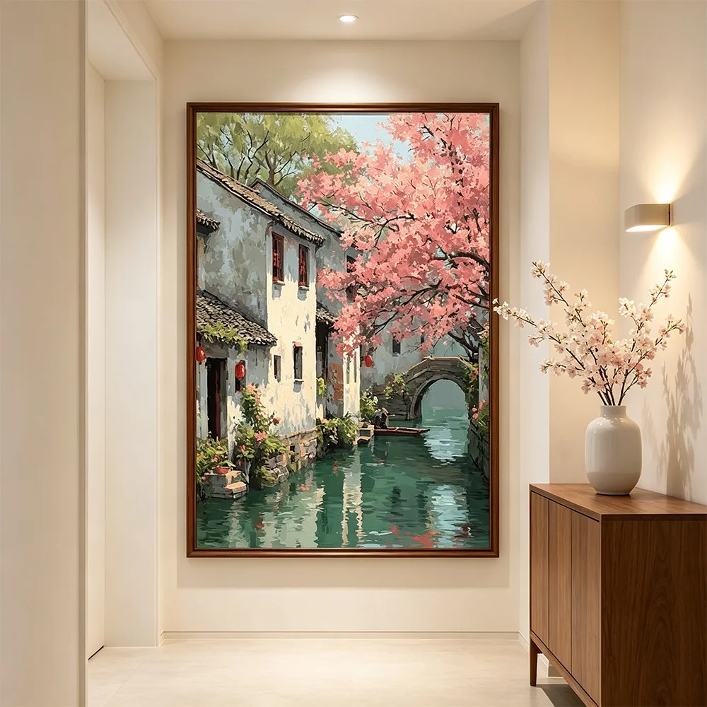 Chinese Retro Building Canvas Print Posters for Room Living Art Home Wall Decor Riverside House Landscape Modern Picture