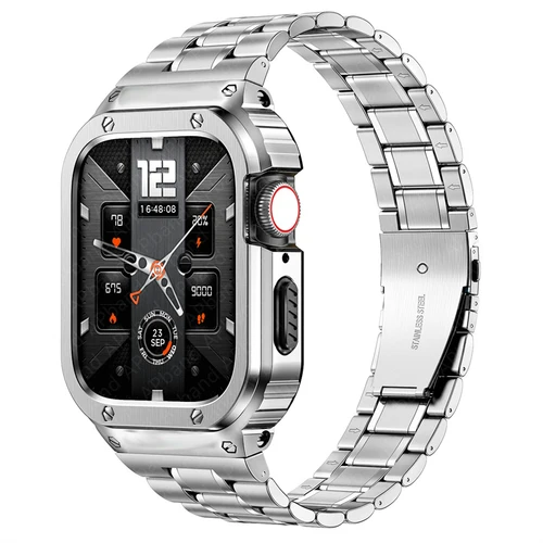 Funda de acero inoxidable y correa para Apple Watch, accesorios de cubierta de parachoques para iwatch Ultra 2 series 8 3 6 SE 7 9, 44mm, 45mm, 49mm, 40mm