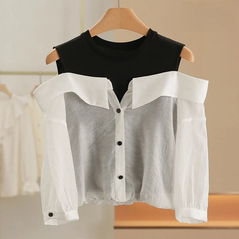 

Новая весенняя женская модная кофта с открытыми плечами, укороченная, прямого кроя, с круглым вырезом, стандартной длиной рукавов, из волокна Lenzing