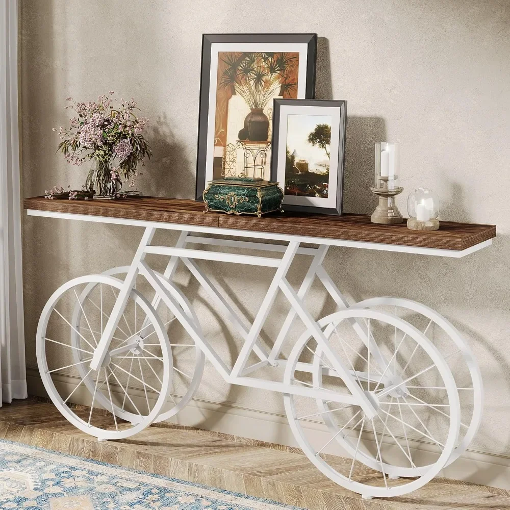 

70.9-Inch Extra Long Console Table, Narrow Sofa Table with Bicycle Metal Base, Industrial Entryway Table for Living Room Hallway