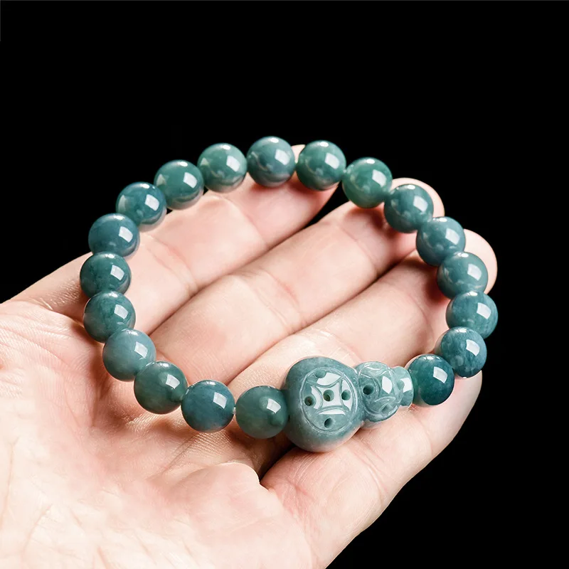 

A Myanmar Jadeite Gourd Bracelet Vintage Gifts for Women Bangle Charm Amulet Natural Burmese Jade Talismans Carved Gemstone