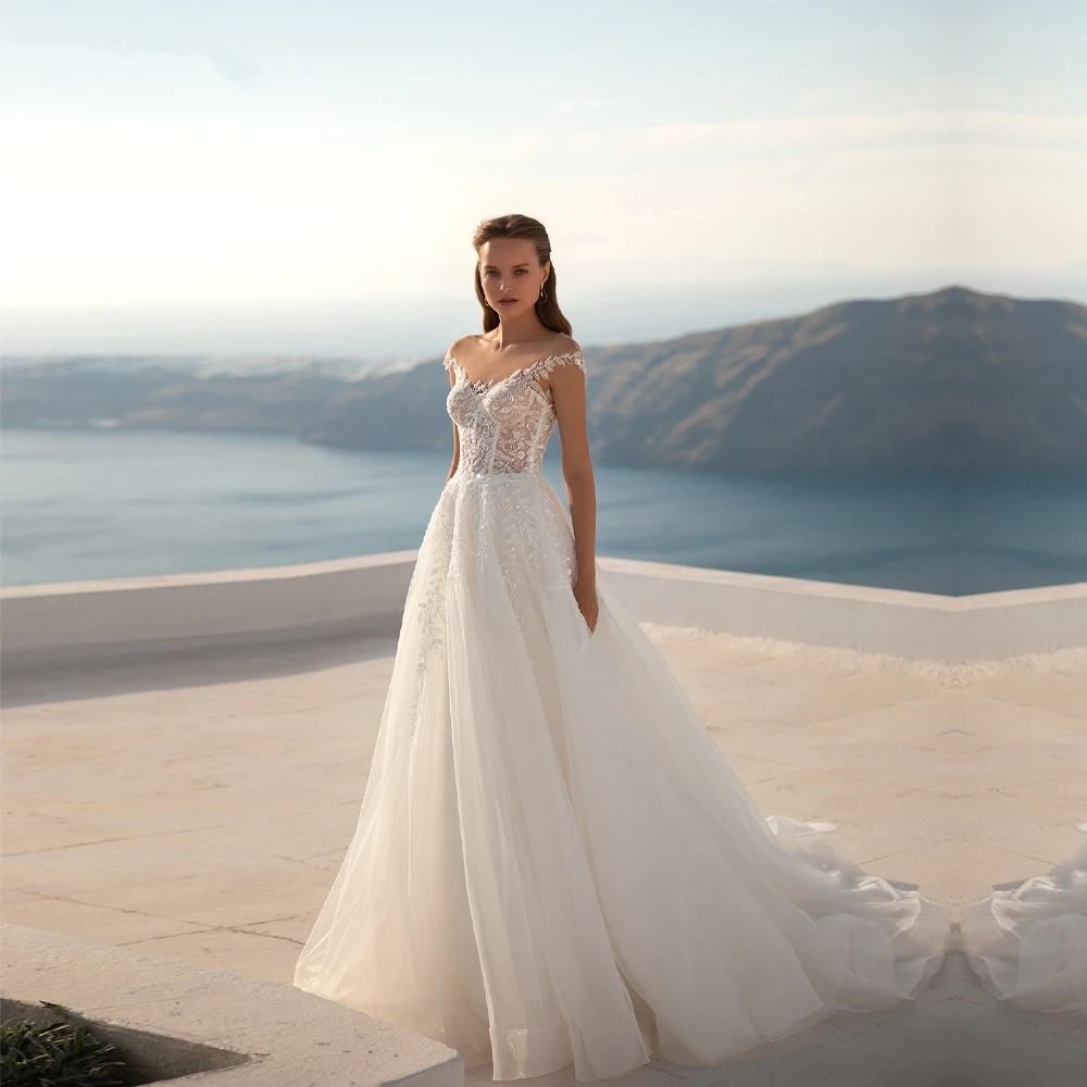 Abiti da sposa personalizzati 2024 abiti da sposa senza schienale con scollo tondo a-line abiti eleganti Appliques senza schienale Vestidos De Novia 2023