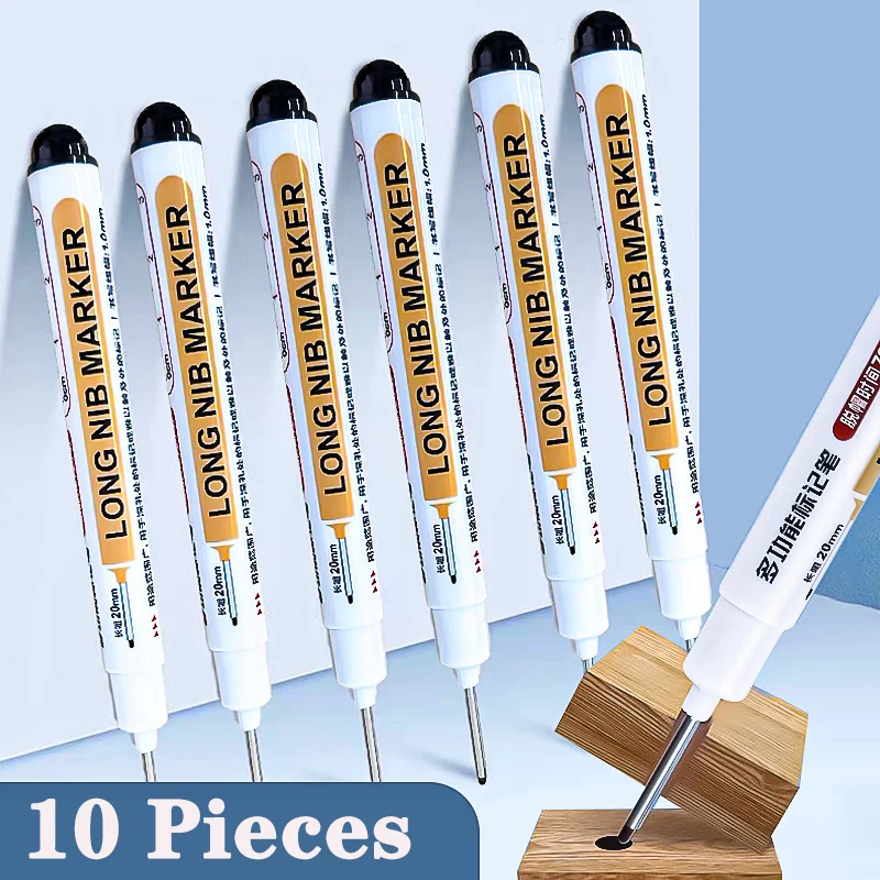 10 Pieces Long Nib Marker Construction Pen For Metal Oil Waterproof Thin Head Wood Craft Pen Extended 20mm Long Head Deep Hole