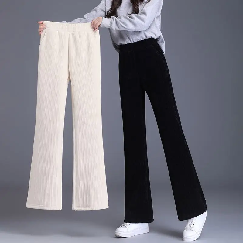 

Women Plush Thick Pants Warm Winter Straight Corduroy Trousers Traf High Waist Casual Korean Fashion Female Wide Leg Pant C37