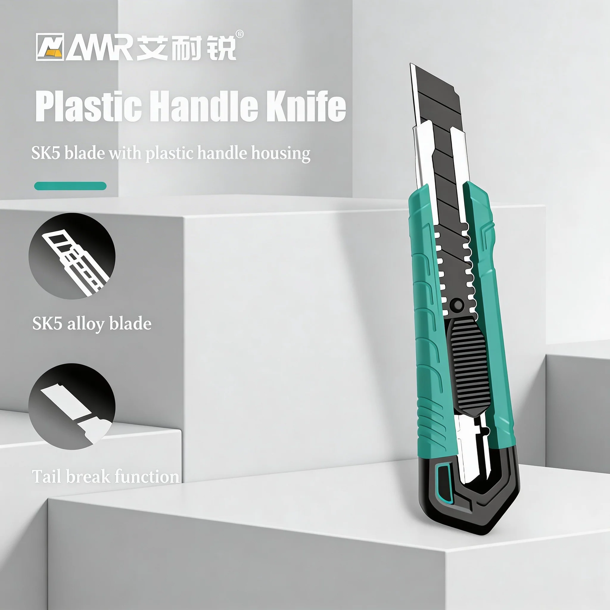 Cuchillo Multiusos con Mango de Plástico de 18 mm, Cuchillas Afiladas SK5 con Cuchillas de Repuesto Gratuitas, Mango Trasero Integrado para Abrir y Cortar Cartones