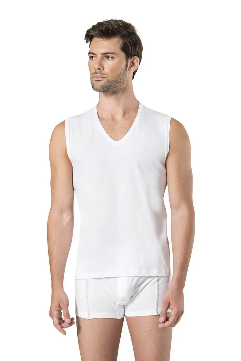 Pierre Cardin Male Sleeveless V-Neck White Undershirt 5 PCs