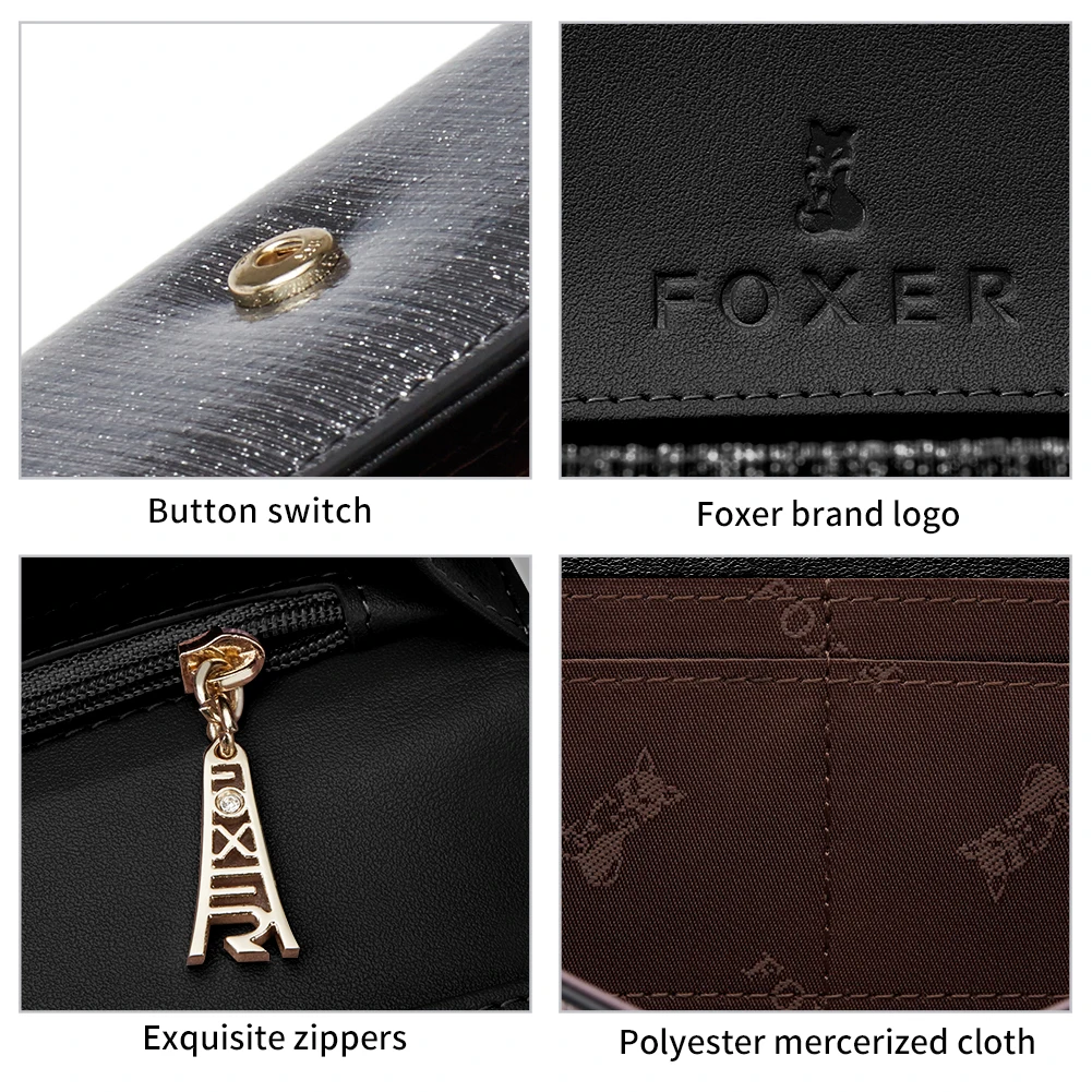 FOXER Brand Women\'s Split Leather Long Wallet Female Chic Clutch Cellphone Bags Lady Fashion Coin Card Holder Shiny Luxury Purse