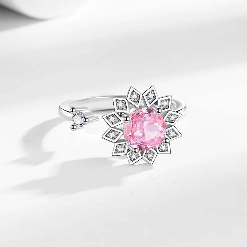 925 Sterling Silver Sunflower Diamond Zircon Rotatable Ring For Women Gift Relieve Stress Ring Jewelry Wholesale