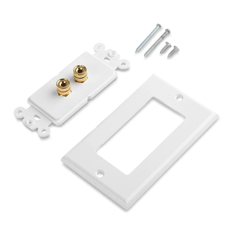 A31T 4X 2 Posts Speaker Wall Plate Home Theater Audio Panel for 1 Speaker Banana Binding Post White