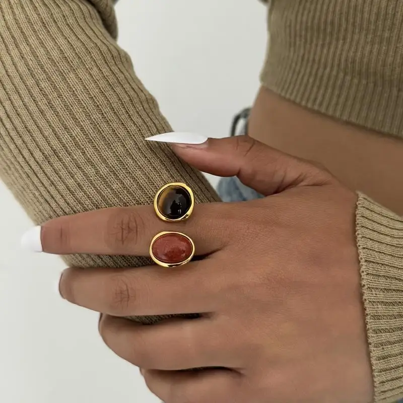 Modischer Unregelmäßiger Edelsteinring, Einzigartiger Verstellbarer Leichter Luxus-Ring im Retro-Geometrischen Design, Schmuck, Urlaubsaccessoire, Geschenk – Detail 1