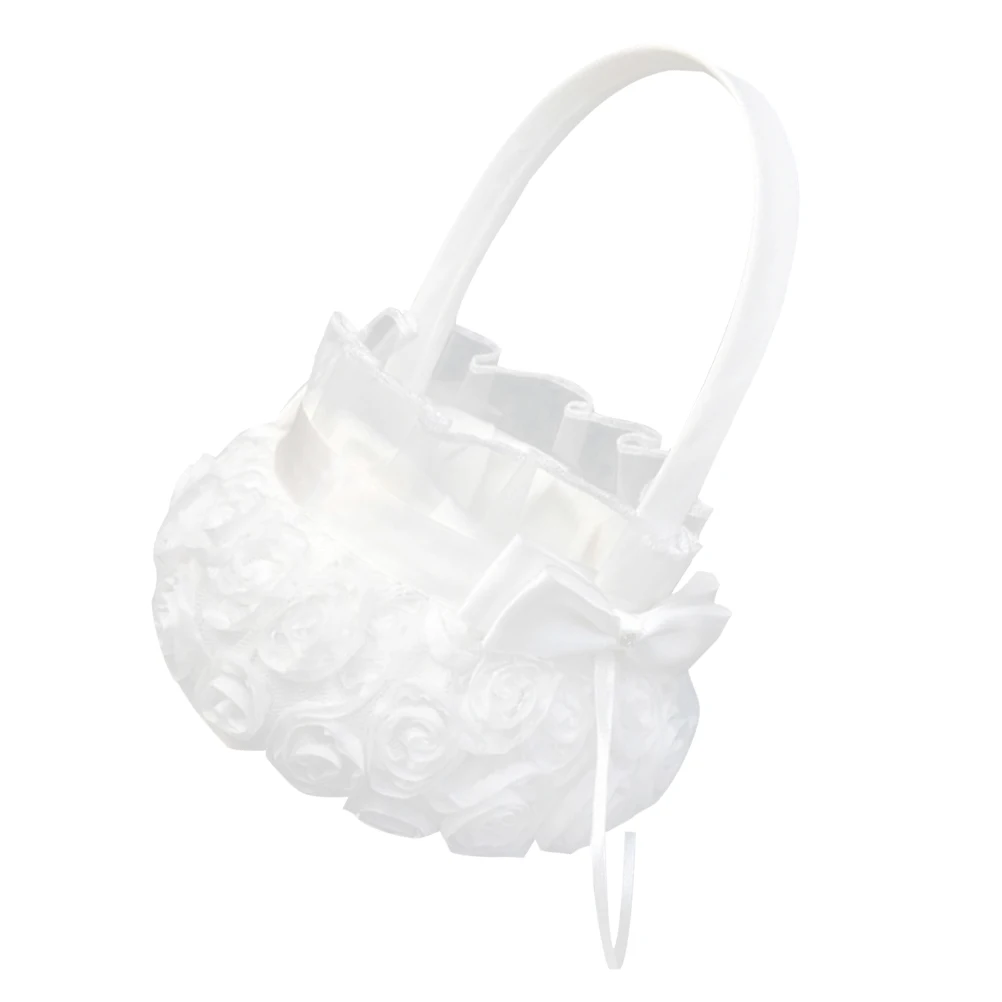 

Romantic Wedding Flower Basket Bridesmaid Petals Holder Party Decor Supplies White Elegant Floral Basket Ceremony Banquet