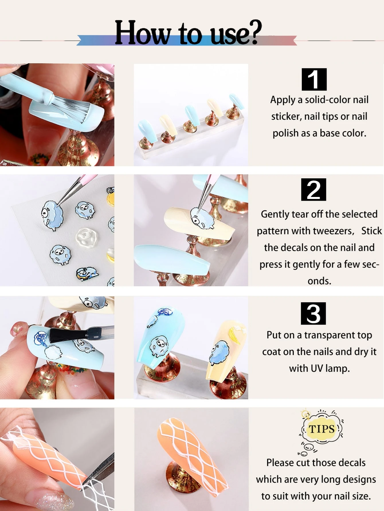 3/6/12 hojas de pegatinas para uñas de animales, calcomanías de dibujos animados de gato, perro, conejo, decoración de manicura Kawaii, accesorios para decoración de uñas