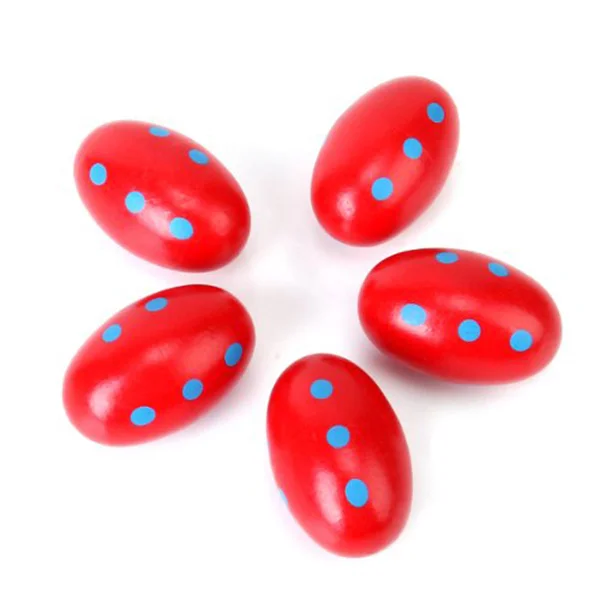 5Pcs Wood Maracas Shakers Egg Shape 48Mm Diameter Kids Musical Instrument Set Tool for Church Group Play