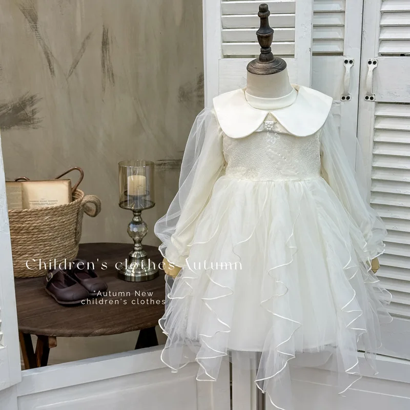 

Платье для девочек, осень 2023, новое детское сетчатое платье принцессы феи, платье с длинными рукавами в стиле пони для маленьких девочек